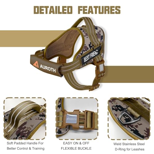 AUROTH Dog Harness and Leash Set, Soft Padded Service Dog Vest with 5.25FT Dog Leash, No Choke, Easy On Pet Vest, Adjustable Reflective No Pull Pet Vest Medium Sized Dog, Easy Walking and Training - color: Desert Camo, size: Medium