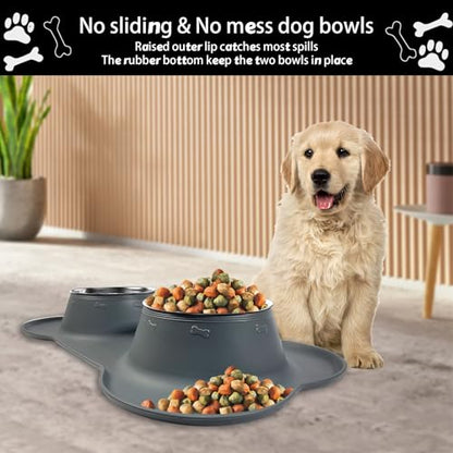 Dog Food Bowls Stainless Steel Dog Food & Water Bowl Set with No Spill No Slip Silicone Mat, Dog Dishes for Small Medium Size Dogs Pet Cat Puppy Food Feeding Bowls, Grey, 24oz, 3 Cup - color: Grey, size: 3 Cup/27 oz each