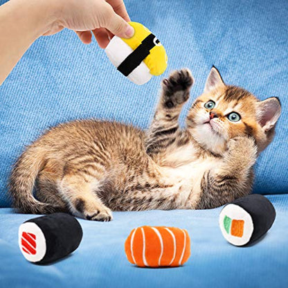 CiyvoLyeen 6 Pack Sushi Cat Toys with Catnip Sushi Roll Pillow Kitten Chew Bite Supplies Boredom Relief Fluffy Kitty Teeth Cleaning Chewing Cat Lovers Interactive Plush - color: Sushi - 6Pcs