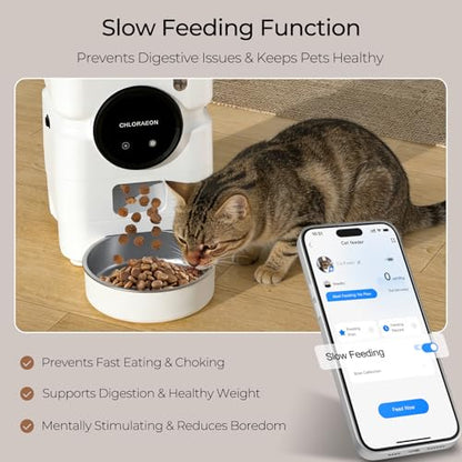 Automatic Cat Feeder for 3 Cats with Slow Feed, 6L Smart WiFi Pet Feeder, 2.4G & 5G Dual-Band, Battery Powered with 15-Day Battery Life, for Cats & Small Dogs (White) - color: White