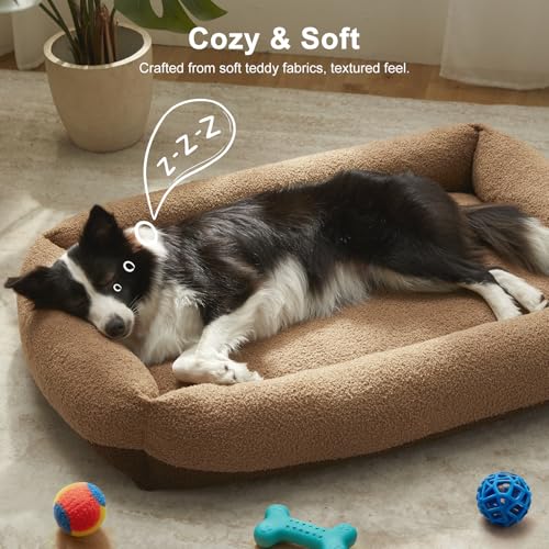 Washable Dog Bed Extra Large Sized Dogs, Washable Comfy Fluffy XL Dog Bed, Removable Zipper Cover Machine Wash, Durable Sleeping Pet Cuddler Bed with Anti-Slip Bottom, 42x30x8 in, Brown - color: Brown, size: XL(42''x30''x8'')