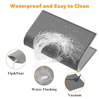 Pieviev 2 Packs Cat Litter Mat Double Layer Waterproof Urine Proof Trapping Mat (30''X24'', Gray) - color: Gray