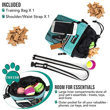 PetAmi Dog Treat Pouch | Dog Training Pouch Bag with Waist Shoulder Strap, Poop Bag Dispenser | Treat Training Bag for Treats, Kibbles, Pet Toys | 3 Ways to Wear (Turquoise) | No bowl included - color: Heather Sea Blue