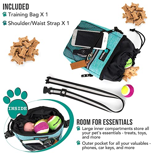 PetAmi Dog Treat Pouch | Dog Training Pouch Bag with Waist Shoulder Strap, Poop Bag Dispenser | Treat Training Bag for Treats, Kibbles, Pet Toys | 3 Ways to Wear (Turquoise) | No bowl included - color: Heather Sea Blue