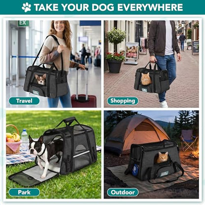 PetAmi Airline Approved Pet Carrier for Cats & Small Dogs, Soft Sided TSA Travel Carrier Bag with Sherpa Bed, Breathable Mesh Ventilation, Collapsible Bowl, Up to 18 lbs, Large Heather Dark Gray - color: Charcoal, size: Large - 19.5"L x 10.2"W x 12"H
