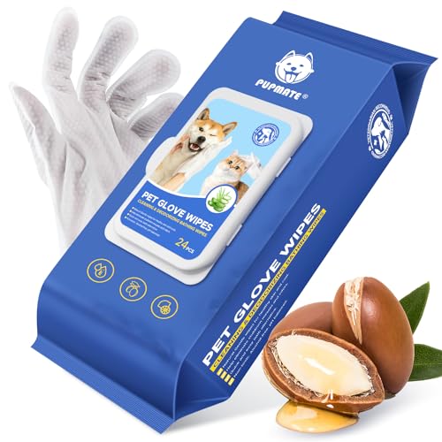 Pet Cleaning Glove Wipes for Dogs & Cats, Hypoallergenic Deodorizing Disposable Bathing Wipes,No-Rinse Grooming Wipes, Extra Thick,Perfect for Pet Dry Cleaning,Daily Care and Travel,24 pcs - size: 24 Pcs (Pack of 1)