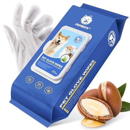 Pet Cleaning Glove Wipes for Dogs & Cats, Hypoallergenic Deodorizing Disposable Bathing Wipes,No-Rinse Grooming Wipes, Extra Thick,Perfect for Pet Dry Cleaning,Daily Care and Travel,24 pcs - size: 24 Pcs (Pack of 1)