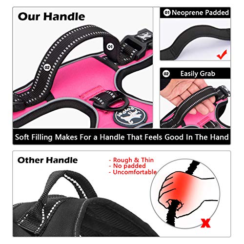 PoyPet No Pull Dog Harness, No Choke Front Lead Dog Reflective Harness, Adjustable Soft Padded Pet Vest with Easy Control Handle for Small to Large Dogs(Pink,L) - color: Pink, size: Large