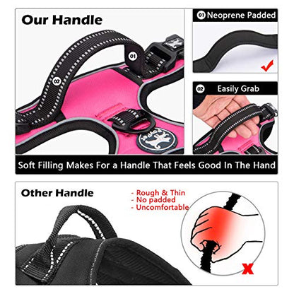 PoyPet No Pull Dog Harness, No Choke Front Lead Dog Reflective Harness, Adjustable Soft Padded Pet Vest with Easy Control Handle for Small to Large Dogs(Pink,L) - color: Pink, size: Large