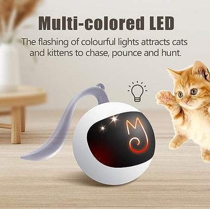 Migipaws Interactive Cat Ball Toy Set, Fun Tracker, Automatic Rolling Chase Ball with Fluffy Tail, A Small Mice, Rechargeable (White) - color: White