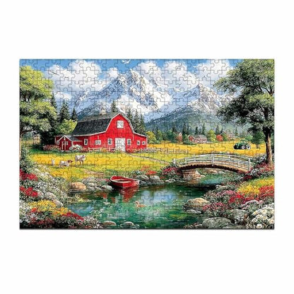 500 Pieces Jigsaw Puzzles for Adults, Red Barn Mountain Farm Landscape Art Puzzle, Stress Relief Concentration Training Brain Teaser Puzzle 20.4x15 Inch - color: Wooden Puzzle12, size: 500 Piece pcs