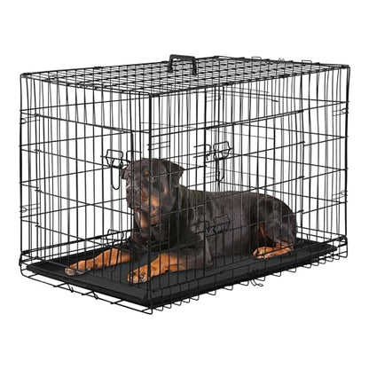 24/7 Shop at Home Gossamer Metal Double Door Folding Wire Pet Crate with Divider, Removable Tray, and Handle for Outdoor and Indoor Medium Dog, 48-inch, Black - size: 47.2"L x 28.9"W x 30.9"H
