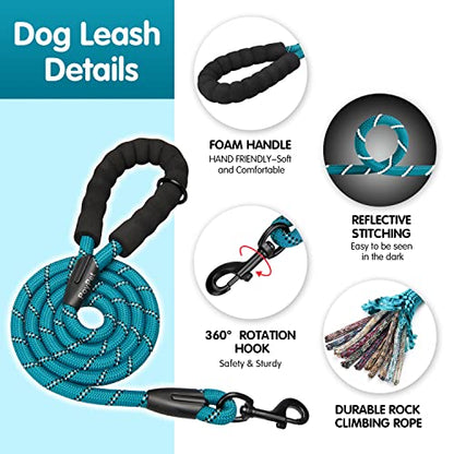 PoyPet No Pull Dog Harness and 5 Feet Leash Set, Release on Neck Reflective Adjustable Pet Vest, Front & Back 2 D-Ring and Soft Padded Pet Harness with Handle for Small to Large Dogs(Tumalo Teal,M) - color: Tumalo Teal, size: Medium