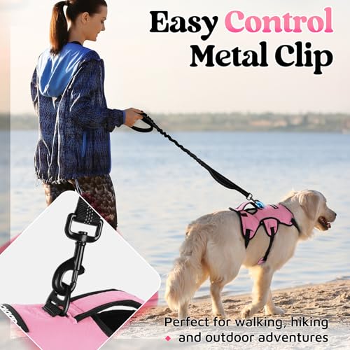 rabbitgoo Escape Proof Dog Harness Medium, Soft Padded Full Body Pet Harness, Reflective Adjustable No Pull Vest with Lift Handle and Leash Clip for Walking Hiking Training, Light Pink, M - color: Light Pink, size: Medium (Pack of 1)