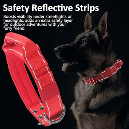 Tactical Dog Collar with Control Handle, Military Adjustable Pet Collar Reflective Heavy Metal Buckle Dog Collar, Soft Nylon Training Collar for Medium Large Dogs (Red, X-Large) - color: Red, size: X-Large