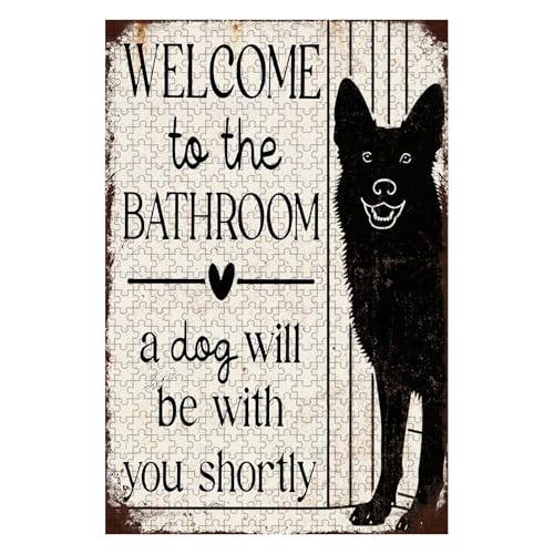 500 Pieces Wooden Jigsaw Puzzle Black Dog Bathroom Greeting Hand Eye Coordination Training Fine Motor Skills Development 20.4x15 Inch - color: Wooden Puzzle6, size: 500 Piece pcs