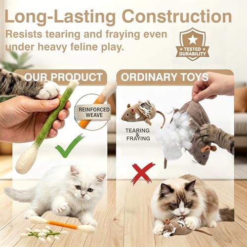 Cotton Swabs Cat Toys with Catnip 6 Pack, Durable Big Kitten Chew Sticks, Dental Teething Ropes, Giant Interactive Felt Kitty Kicker Toys for Boredom (Mix)