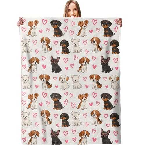 Cute Puppy & Heart Blanket - Plush, Soft, Comfy, Lightweight, Warm, Fuzzy, Cozy Flannel Throw Blanket for Couch, Travel, Bed, Office, Outdoor - 50in×60in - color: Puppy26, size: 50in×60in