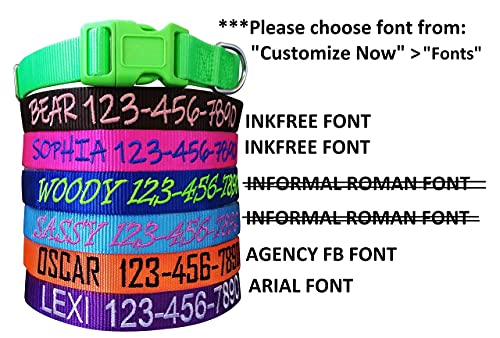 Personalized Custom Customized Embroidered Dog Name & Phone Number Adjustable Nylon Collar for Large Medium Small Breed, Girl Boy Dogs, Pet Puppy Black Red Pink Purple Orange Blue Green