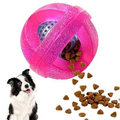 Dog Ball Toy for Chewing and Treat Dispensing - Tough Rubber Puppy Chew Toys Interactive Puzzle Balls for Teething & Slow Feeding, 3.5 Inch (Pink) - color: Pink