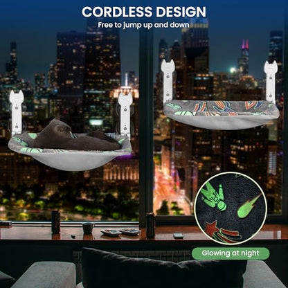 HiPetpy 2 Pack Cat Window Perch, Glow in The Dark Foldable Cat Hammock with Sunken Design & Removable Soft Cover, Breathable Cordless Window Bed for Resting Indoor Kitten (Shallow Perch, 2 Pack - M) - size: 2 Pack - M