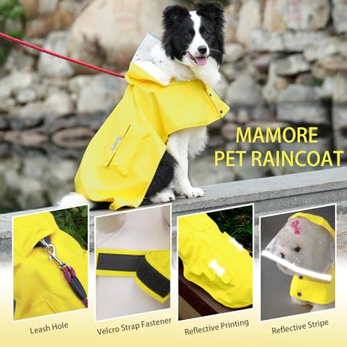 Dog Raincoat Waterproof, Adjustable Reflective Hooded Dog Rain Poncho with Leash Hole for Small Medium Large Dogs (Yellow, X-Large) - color: Yellow, size: XL(37-55lb)