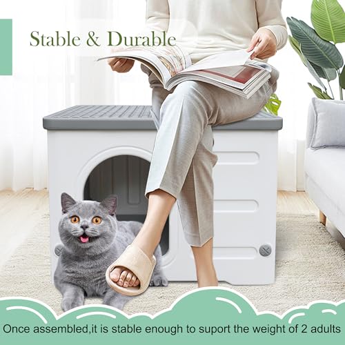 Plastic Cat House Outdoor & Indoor, Feral Cat Houses Waterproof Outdoor Cat House for Feral Cats, Outside Cat Shelter for Small Pet, Assemble and Clean Easily-Grey - style: Small
