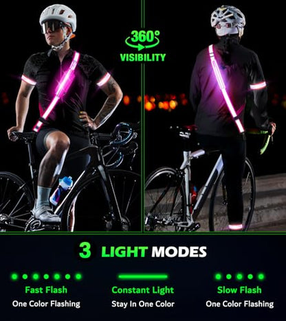 Ylzzrs LED Belt Reflective Sash for Walking at Night,High Visibility Adjustable Night Running Safety Gear,Light Up Running Belt Reflective Gear with Phone Bag/Armband for Runners Walkers Men Women - color: Pink