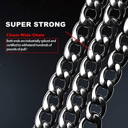 Premium Heavy Duty Extra Wide Links 13mm Dog Chain Leash, 6 Feet Faux Chrome Stainless Steel Cuban Link Chain Labor-Saving Spring Basic Leash for Medium Big Dogs Walking,Traffic Training Traveling