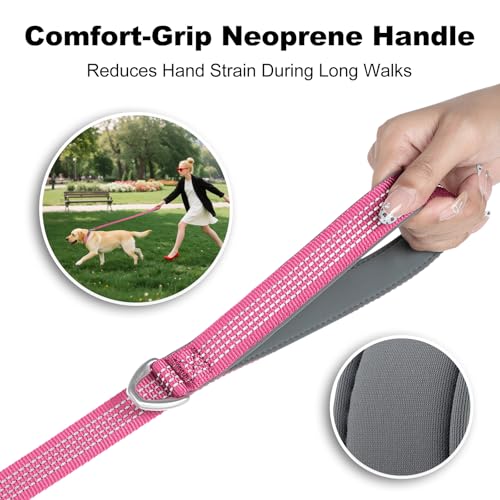 Plutus Pet Heavy Duty Dog Leash with Lockable Aluminum Carabiner, 4/6 Feet Long, Double-Sided Reflective Nylon, Padded Handle, for Puppy, Small, Medium and Large Dogs (Pink, 4/5" x 4') - color: Pink, size: 4/5" x 4'