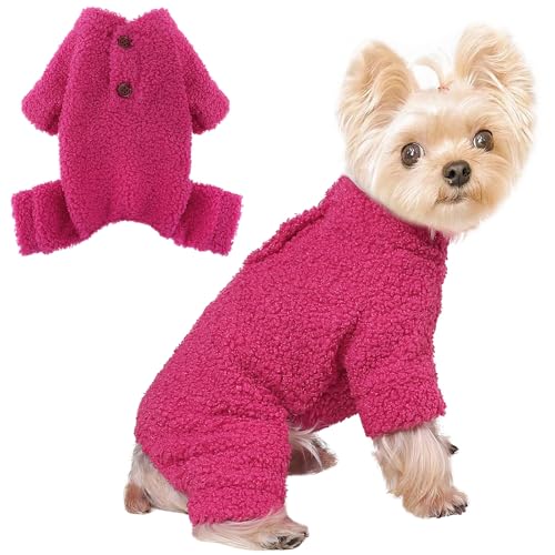 Dog Sweaters for Small Dogs Winter Dog Pajamas Sized Dogs Boy Girl Fleece Pet Clothes Puppy Outfit 4 Legs Jumpsuits for Chihuahua Yorkie Cat Apparel (Rose, XX-Small) - color: Rose, size: XX-Small (Chest 11in )