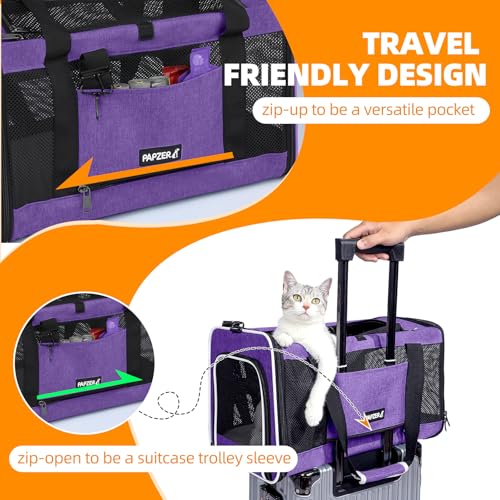 Cat Carrier Soft-Sided Travel Bag for Medium to Large Cats Over 15lbs, Small Dog Carrier Crate Top Entry Breathable Mesh Puppy 12 Pounds, Pet Rabbit Carrying Cage Kennel Collapsible Purple - color: Purple