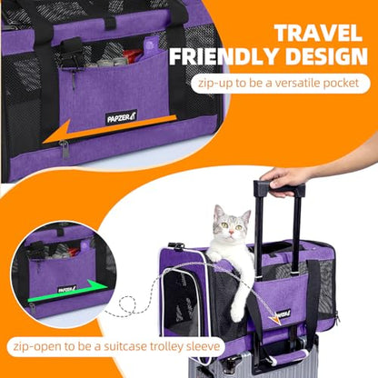 Cat Carrier Soft-Sided Travel Bag for Medium to Large Cats Over 15lbs, Small Dog Carrier Crate Top Entry Breathable Mesh Puppy 12 Pounds, Pet Rabbit Carrying Cage Kennel Collapsible Purple - color: Purple