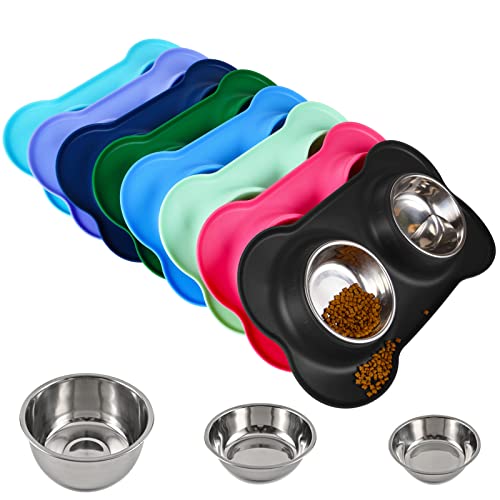 Dog Bowls 2 Stainless Steel Bowl for Pet Water and Food Feeder with Non Spill Skid Resistant Silicone Mat for Pets Puppy Small Medium Cats Dogs - color: Black, size: 28½ oz ea