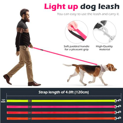 LED Dog Leash with Light - 4 Feet, Rechargeable, Nylon Webbing, Glow Safety Standard Dog Leash (Pink) - color: Pink, size: 4 Feet