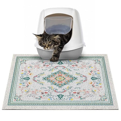 Glittme Cat Litter Mat with Non-Slip Bottom Litter Box Mat 24"X15" Litter Trapping Mat Easy to Clean Washable Cat Food Mat for Kitty,S - color: Cyan-blue, size: 24"x15"
