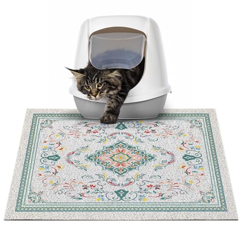 Glittme Cat Litter Mat with Non-Slip Bottom Litter Box Mat 24"X15" Litter Trapping Mat Easy to Clean Washable Cat Food Mat for Kitty,S - color: Cyan-blue, size: 24"x15"