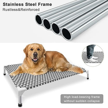 Elevated Outdoor Dog Bed, Large Size, Cotton Material, Non-Slip Feet, Fits up to 100lbs - size: 4 sided Large