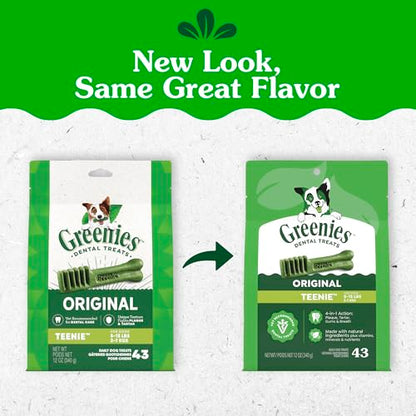 Greenies Veterinarian-Recommended Adult Natural Dental Dog Treats Teenie Size, Dog Dental Chews, Original Flavor, 12 oz. Pack, 43 Count - size: 43 Count (Pack of 1)