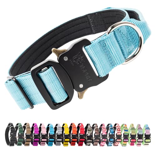 TSPRO Premium Dog Collars Tactical Dog Collar with Handle and Heavy Duty Quick-Release Metal Buckle Durable Thick and Adjustable for Medium to Large Dogs (Blue M) - color: Basic Blue, size: Handle-Equipped M (14.5"-18" Adjustable)