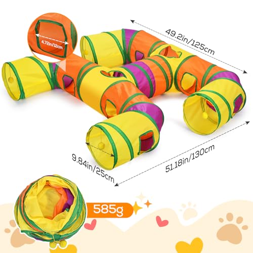 Petizer H-4-Way Collapsible Cat Tunnels for Kittens Indoor Entertainment, Washable Cute Cat Tube Toys with Interactive Playing Balls,Tear-Resistant Pet Tube, Cats, Kitten, Kitty, Puppy, Rabbit