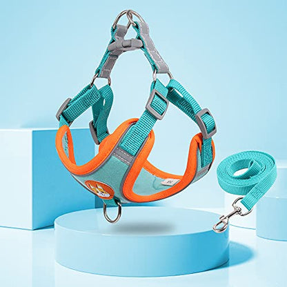 Pet Harness for Small Medium Dogs Cats No Pull Soft Mesh Reflective Padded with Dual Leash Clips - color: Blue, size: L