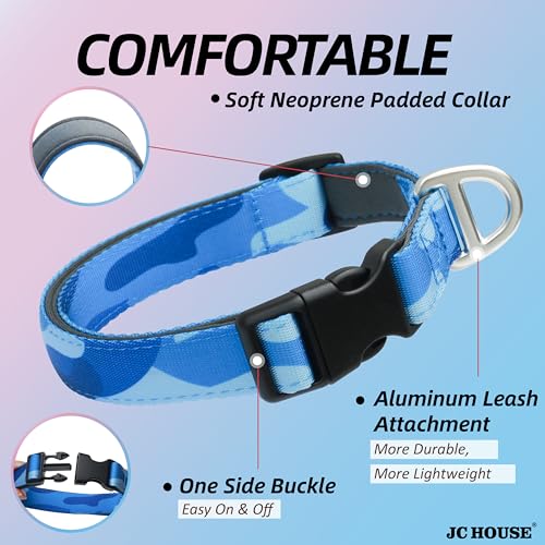 Soft Padded Dog Collar, Neck 9’’-14’’, Adjustable Heavy Duty Collar with 3M Reflective Logo for Small Dogs, Camo Blue, S - color: Camo Blue, size: S (Neck 9''– 14'')