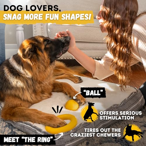 Indestructible Dog Ball - Lifetime Replacement - Durable Dog Toy for Aggressive Chewers - Safe, Non-Toxic Natural Rubber - Chew, Tug & Fetch - Tough, Heavy Duty Chew Toy - 4” (Softball Size)