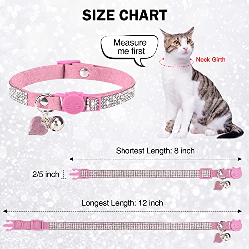 Rhinestone Cat Collar Breakaway with Bell, Diamond Cat Collar with Safety Buckle Quick Release for Girl Boy Kitten Pets Puppy,Cute Soft Female Male Cat Collars,Valentine's Day Pink 8-12" - color: Pink (1 Pack), size: 8"-12" Cats / Mini Dogs
