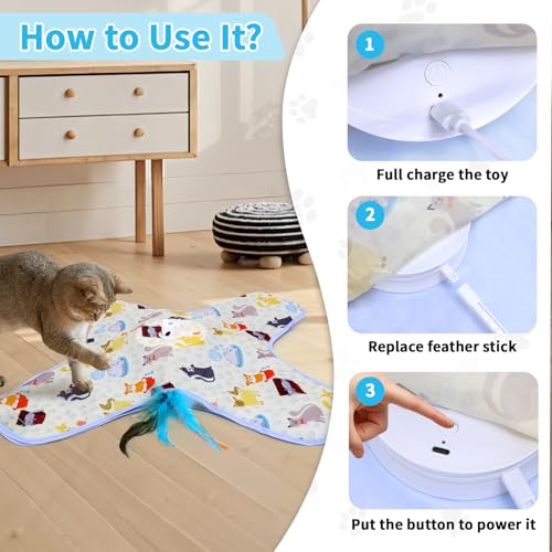 DFQ Interactive Cat Toy for Indoor Cats, Rechargeable Touch-Activated Moving Feather Wand with Concealed Motion, Play Toy for Kittens and Adult Cats (Yellow) - color: Yellow