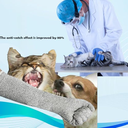 Pet Handling Gloves – 16" Extra-Long Cat Grooming Arm Sleeves, Anti-Scratch & Bite Resistant Protective Sleeves for Bathing & Nail Trimming (Gray)