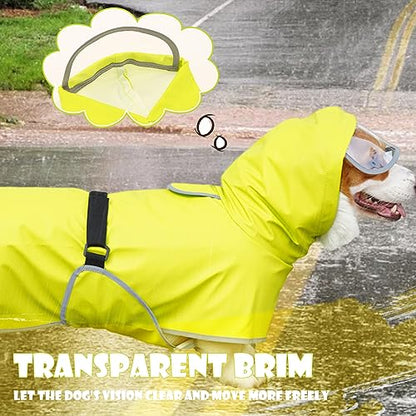 Dog Raincoat with Clear Hood, Waterproof Jacket for Small Dogs, Adjustable Belly Strap, Neon Green, S - color: Neon Green, size: Small(Label Size:L)