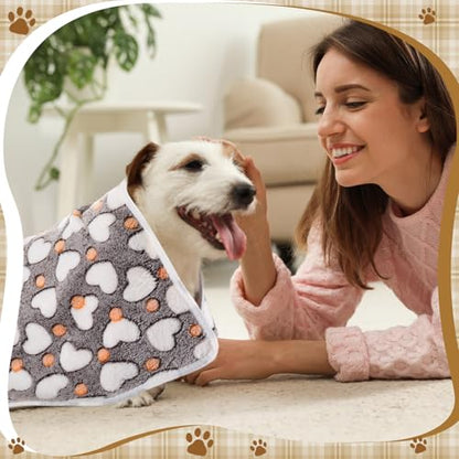 HunnmingRe 6 Pcs Puppy Blankets for Small Dogs Super Soft Flannel Pet Washable Blankets with Cute Paw Print 23x16'' Warm Sleep Mat for Dogs Puppy Cat