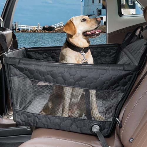 Dog Car Seat for Large Medium Dogs, Dog Car Seat Cover for Back Seat, Foldable Pet CarSeat with Safety Belt, Waterproof Fabric & Breathable Mesh, Back Seat Cover for Dogs Under 40lbs (Large, Black) - color: Black, size: Large